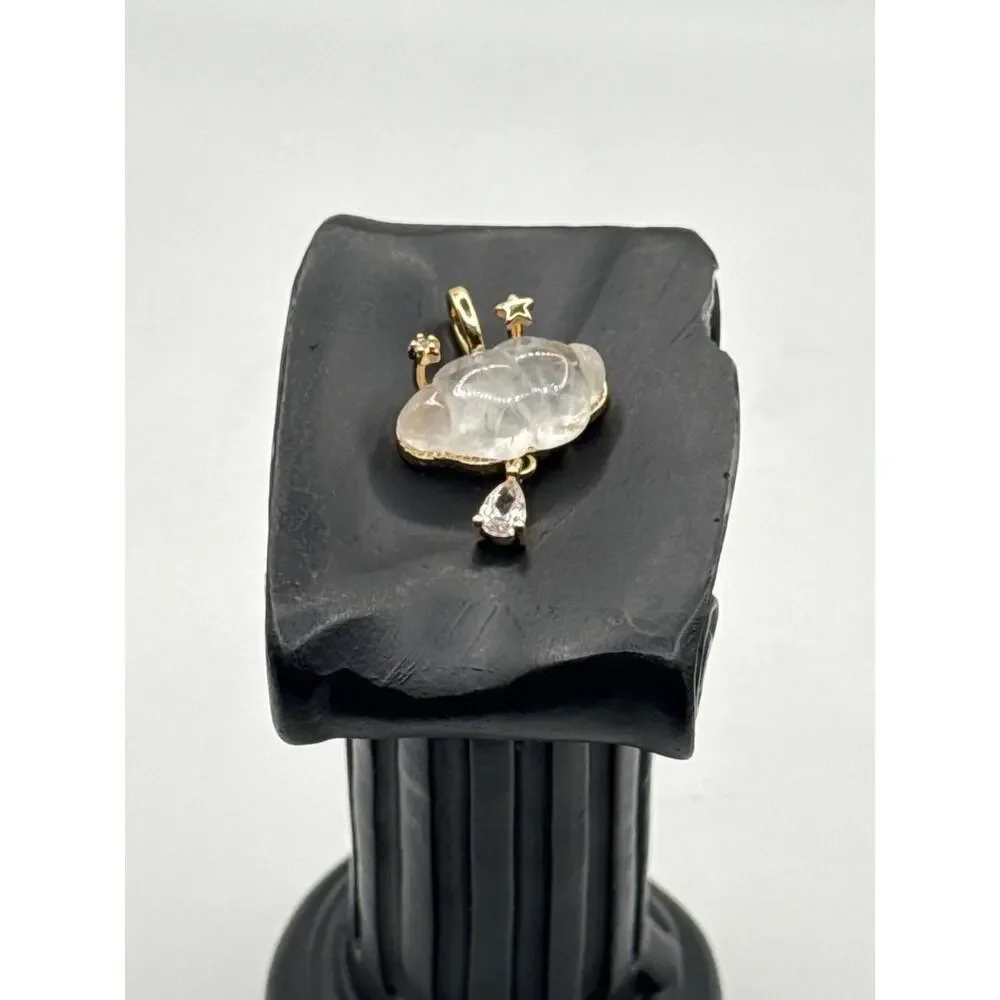 Natural Stone Celestial Pendant | Gold Tone Stainless Steel | Star & CZ Charm